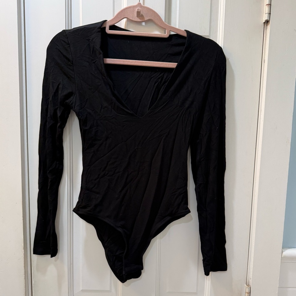 Black Long Sleeve Vneck Bodysuit